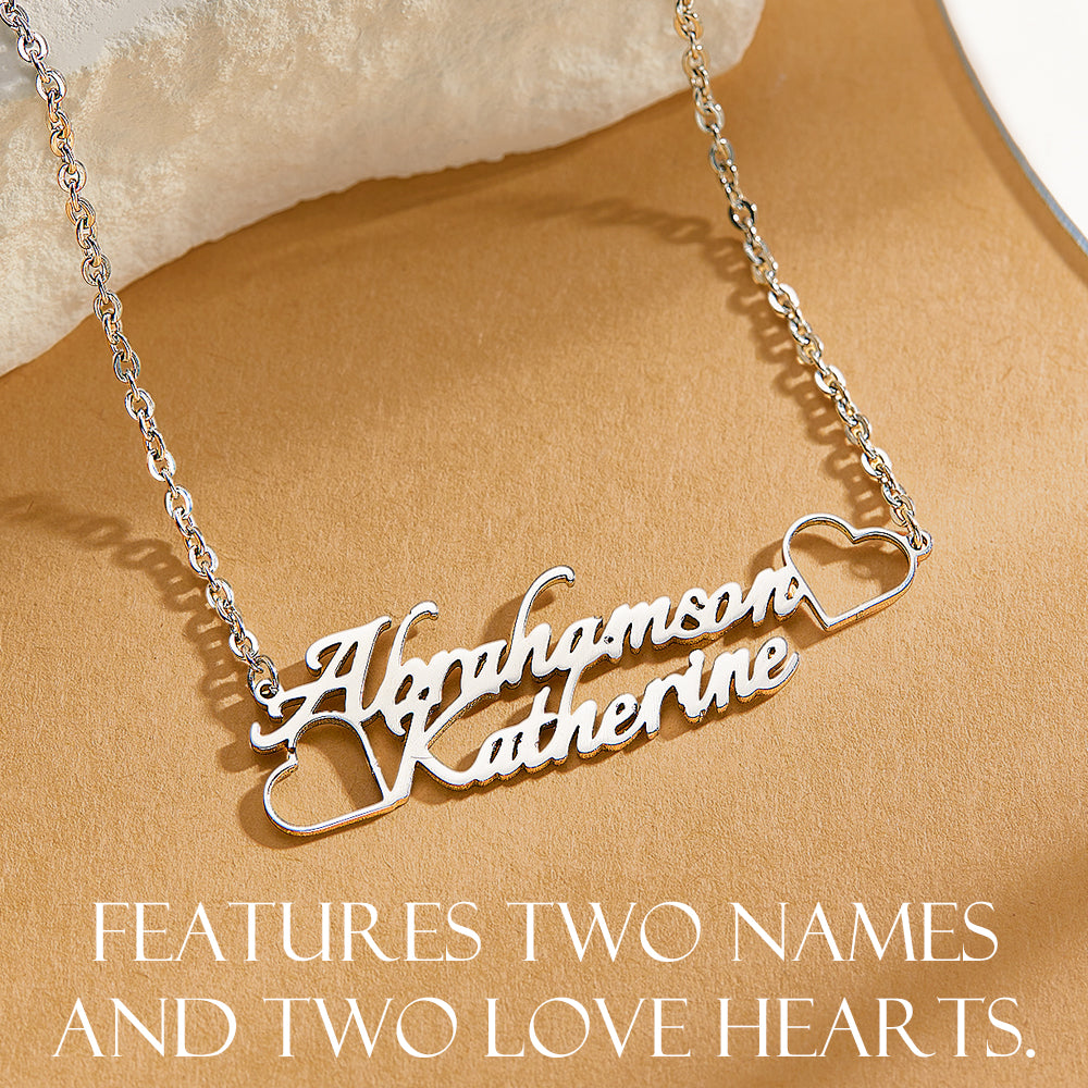 Personalized Name Necklace with Two Love Hearts Wedding Gift for Bride - soufeelau