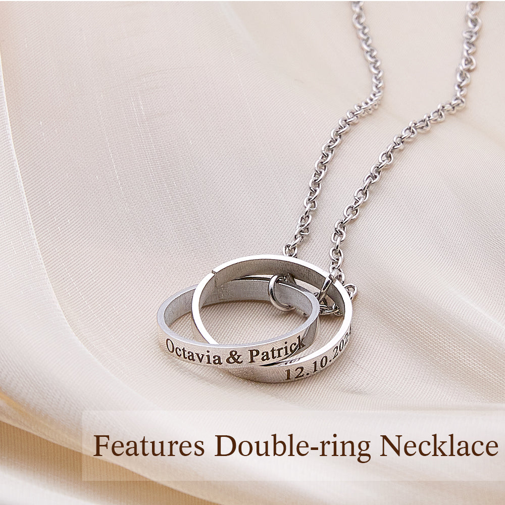 Personalized Double Ring Necklace with Engraved Name Wedding Gift for Bride - soufeelau