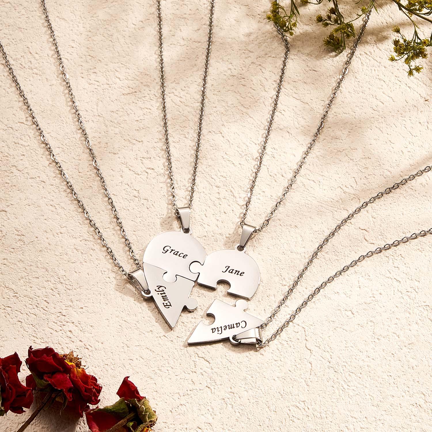 Personalized Friend Group Necklaces, Custom Name Engraved Puzzle Piece, Best Friend Gift - soufeelau