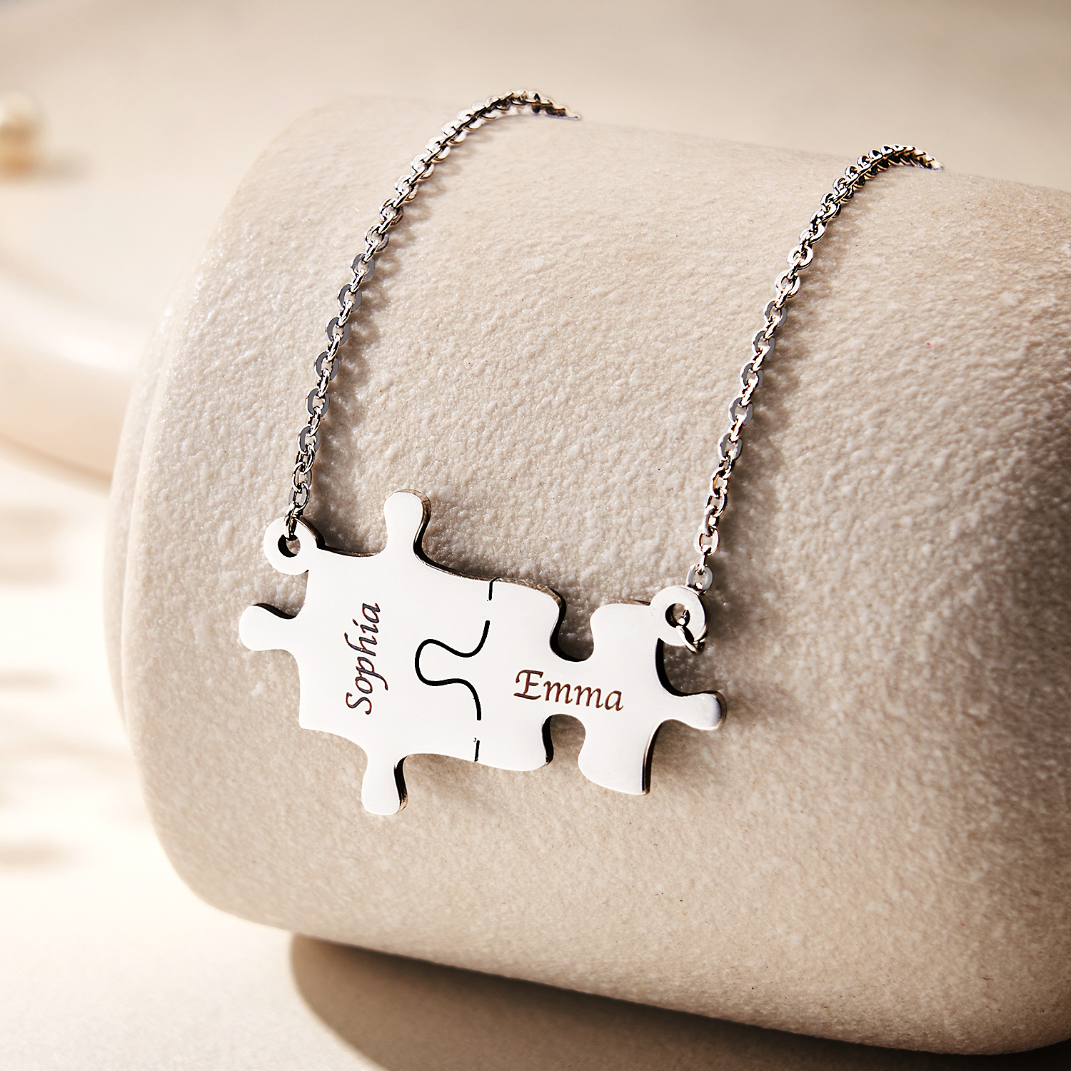 Custom Puzzles Necklace Engraved Name Necklace Kid Mom Matching Necklace Gift for Women Mother's Day Gift - soufeelau