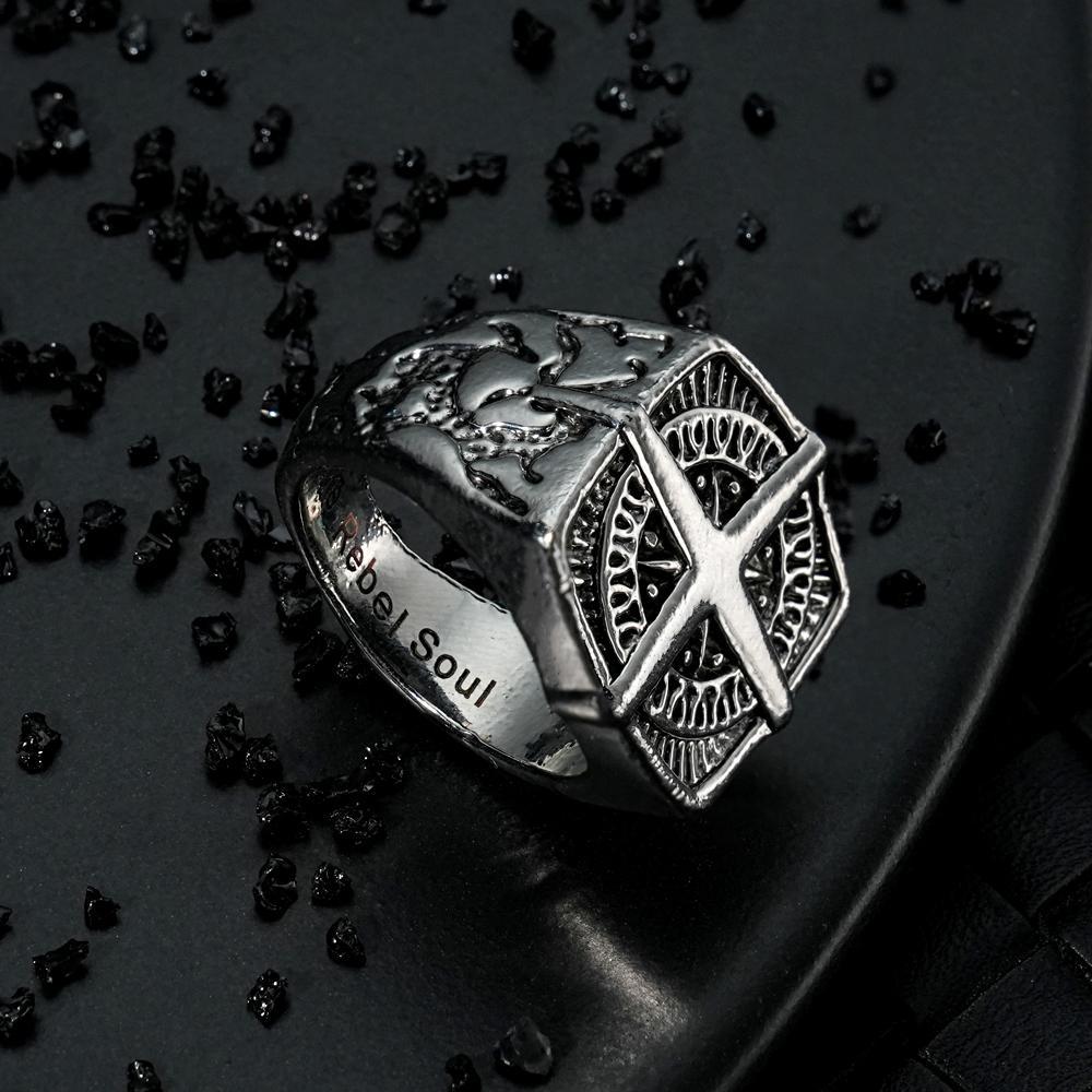 Custom Engraved Rings Men's Punk Rings North Star Rings Gift For Him - soufeelau
