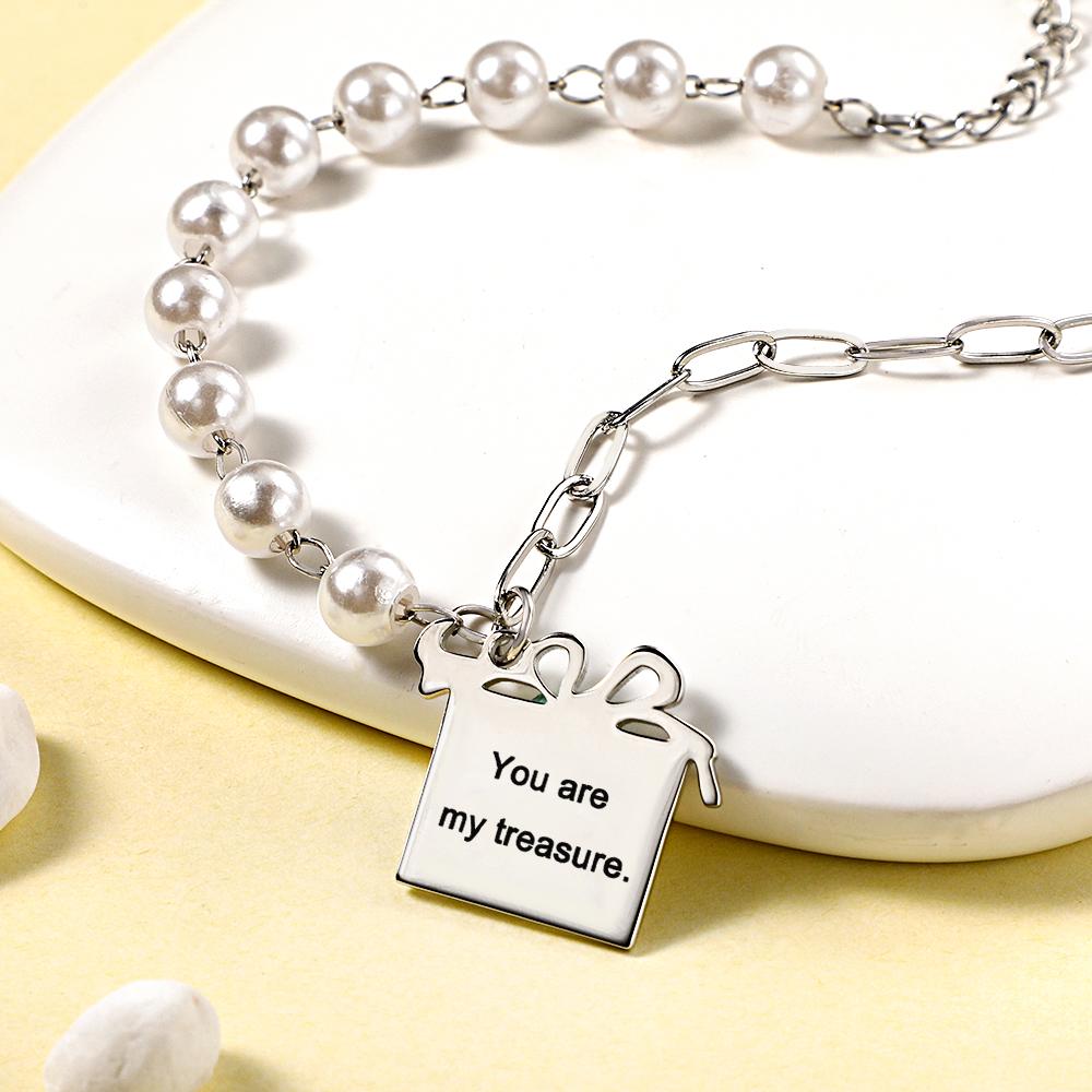 Custom Engraved Gift Box Bracelet With White Beads Fashion Bracelet Gift For Her - soufeelau