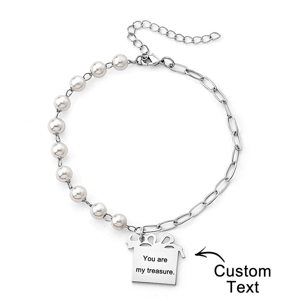 Custom Engraved Gift Box Bracelet With White Beads Fashion Bracelet Gift For Her - soufeelau