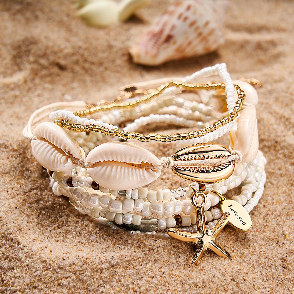 Custom Name Bracelet Beach Shell Boho Gift for Her - soufeelau