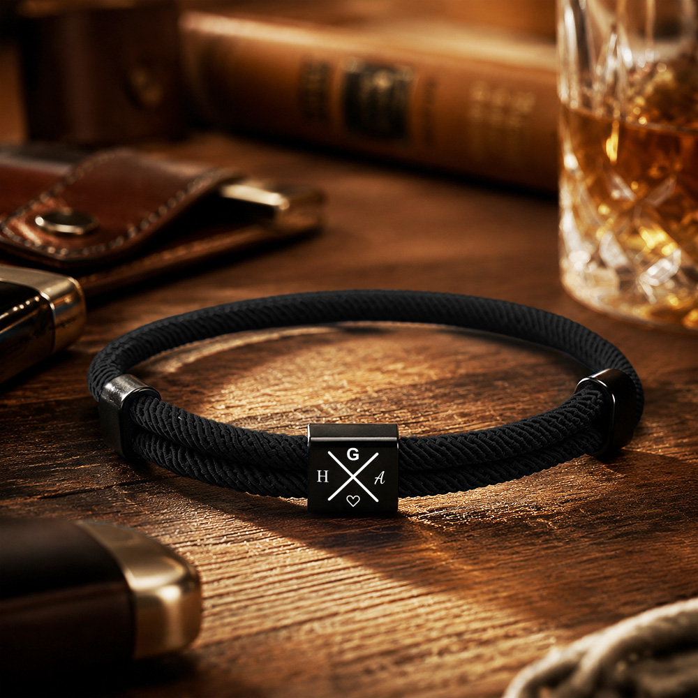 Personalized Adjustable Knot Bracelet for Dad – Custom Engraved Initial Bracelet, Father's Day Gift - soufeelau