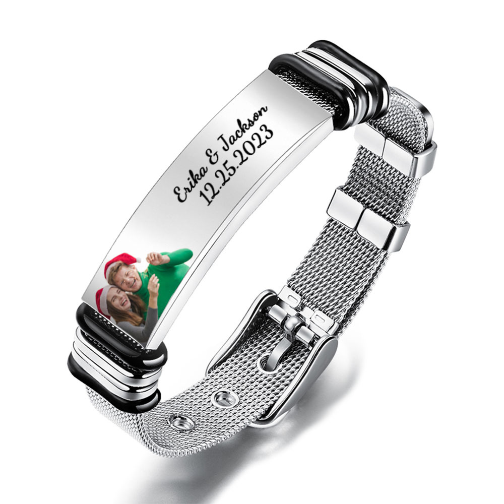 Custom Men's Stainless Steel Bracelet Christmas Gift For Personalizing Your Special Date Christmas Gift - soufeelau