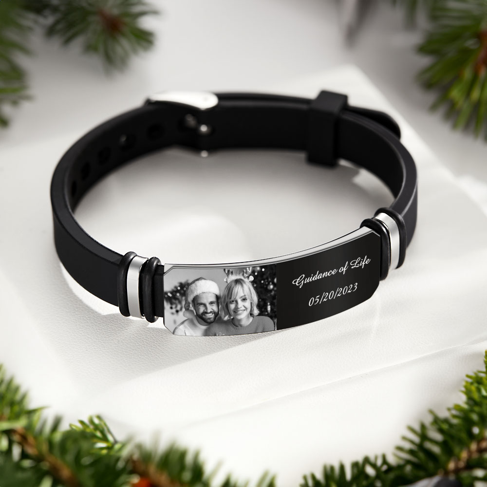 Custom Men's Bracelet Personalized Photo Engraved Bracelet Perfect Christmas Gift For Newly Married Couple - soufeelau