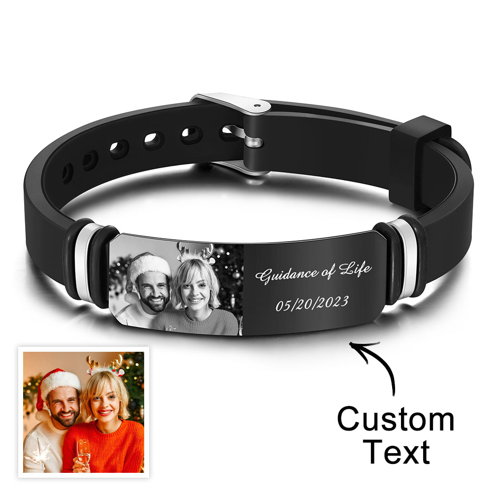Custom Men's Bracelet Personalized Photo Engraved Bracelet Perfect Christmas Gift For Newly Married Couple - soufeelau