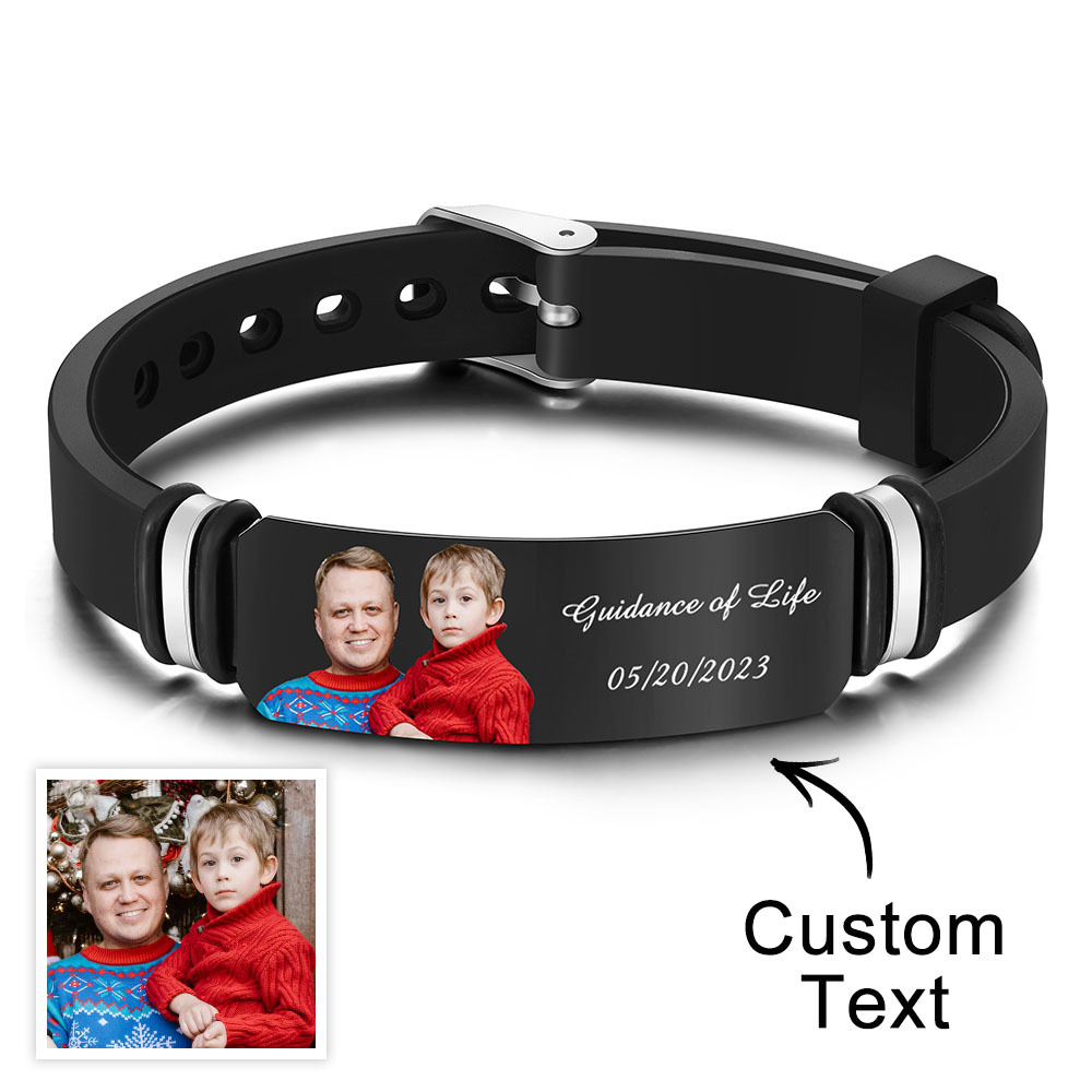 Custom Men's Photo Engraved Black Bracelet For Him Personalized Bracelet For Men Perfect Gift For Christmas Day - soufeelau