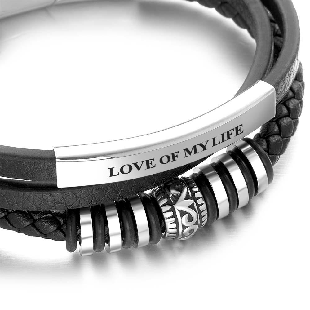 Leather Bracelet for Men "Shine" in Black Magnetic Clasp Made of Stainless Steel in Silver & Gold - soufeelau