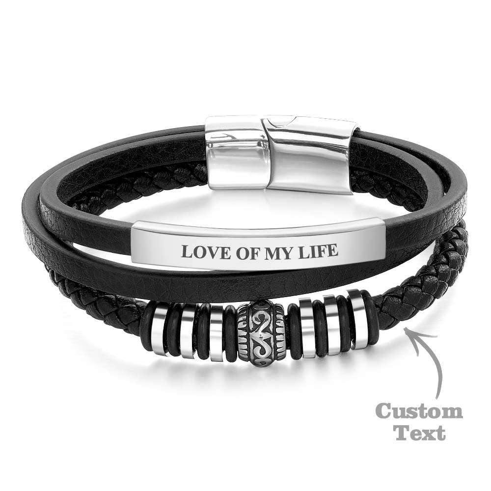 Leather Bracelet for Men "Shine" in Black Magnetic Clasp Made of Stainless Steel in Silver & Gold - soufeelau