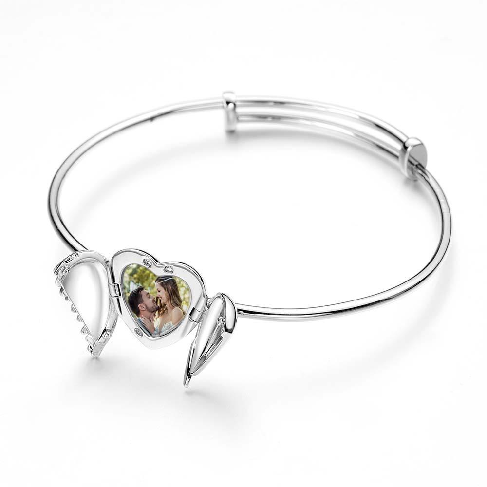 Personalized Photo Love Heart Bracelet for Women Angel Wings Heart Dangle Charm Meaningful Gift for Her - soufeelau