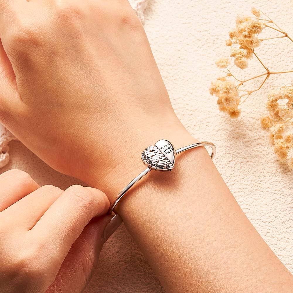 Personalized Photo Love Heart Bracelet for Women Angel Wings Heart Dangle Charm Meaningful Gift for Her - soufeelau