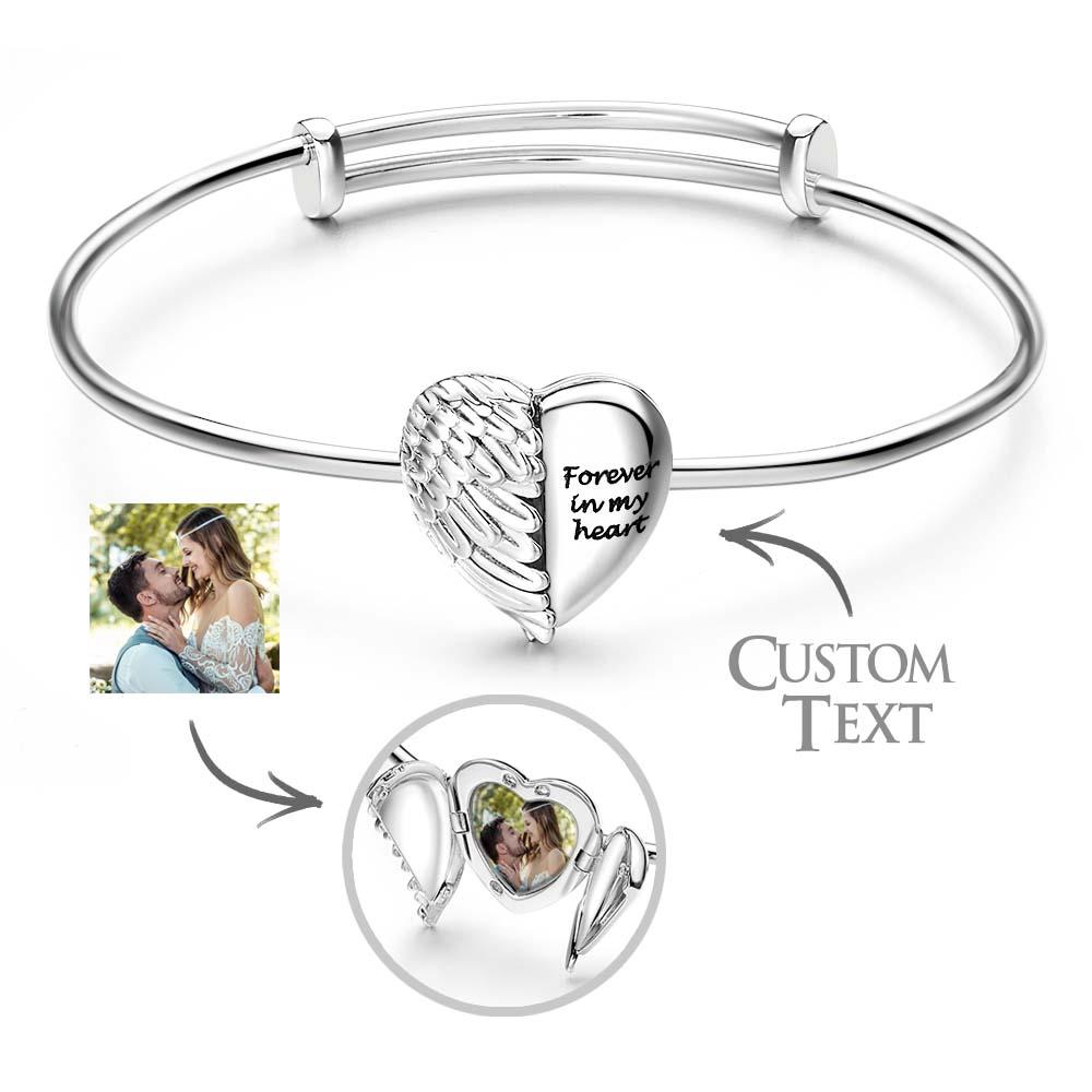 Personalized Photo Love Heart Bracelet for Women Angel Wings Heart Dangle Charm Meaningful Gift  for Her - soufeelau