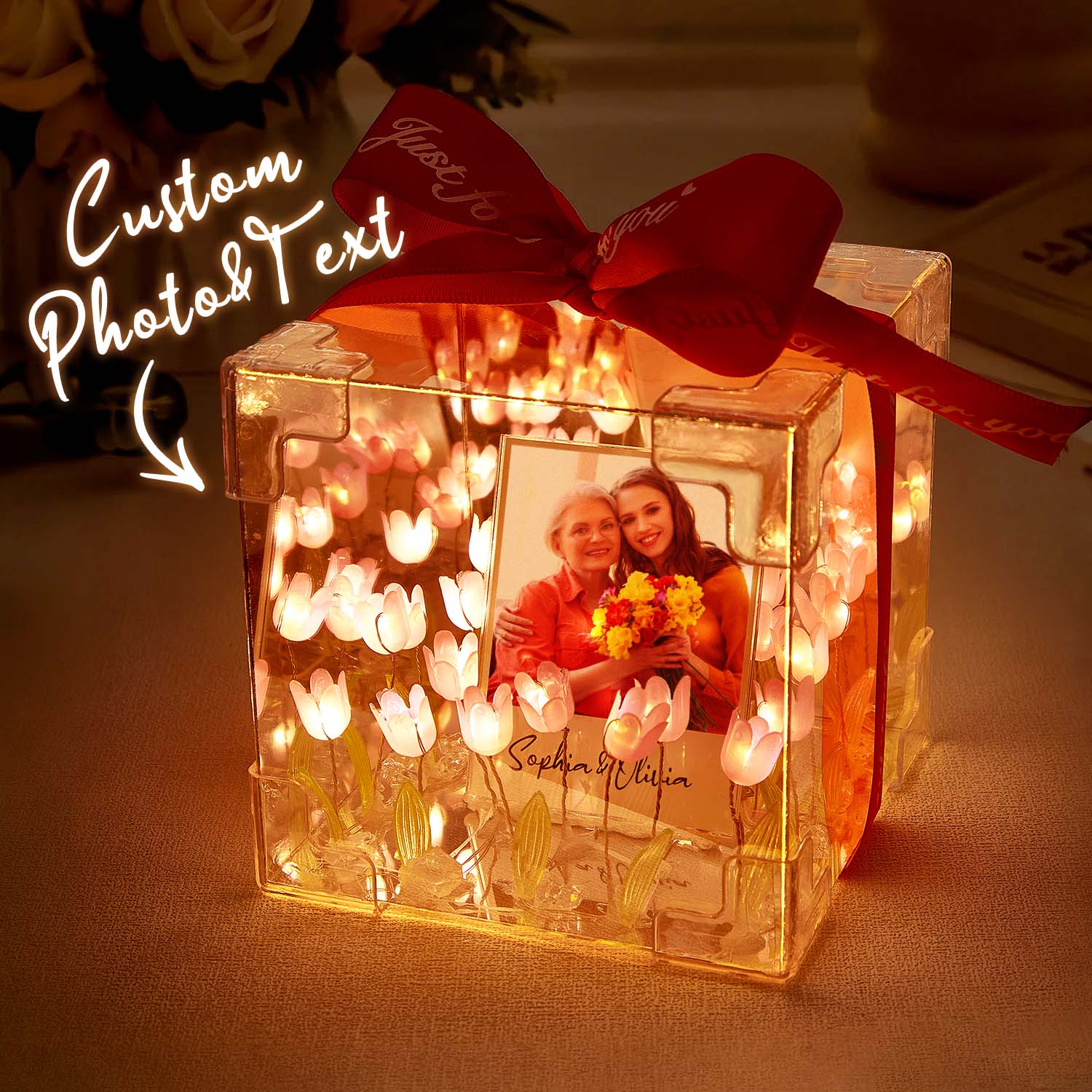 Custom Photo Tulip Flower Infinity Mirror Box Infinity Mirror Flower with Your Picture and Text DIY Kit - soufeelau