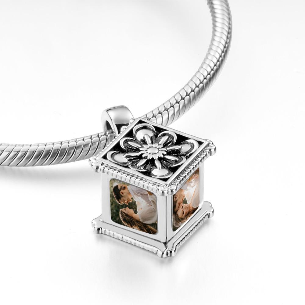 Photo Charm Bead That Hold 4 Picture Customized Four Sides Picture Bead Fit Snake Chain Bracelet Ideal Gifts Ever - soufeelau