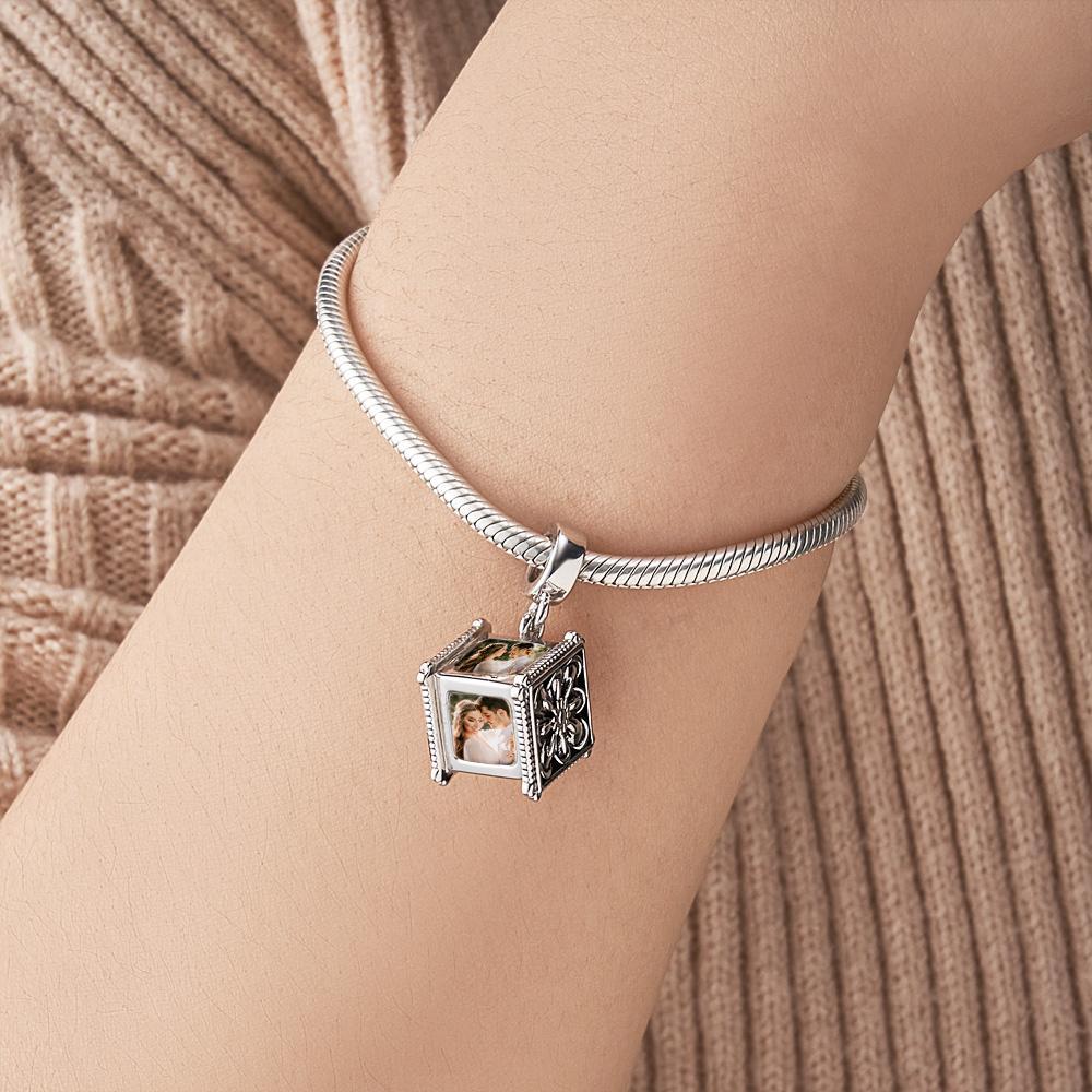 Photo Charm Bead That Hold 4 Picture Customized Four Sides Picture Bead Fit Snake Chain Bracelet Ideal Gifts Ever - soufeelau