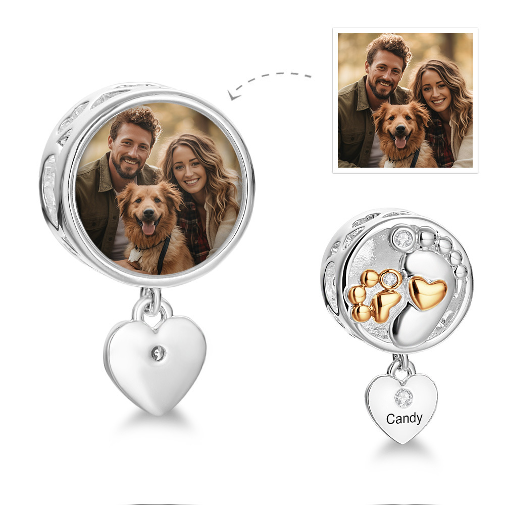 Footprint Pet Paw Love Engravable Photo Charm Meaningful Addition to Your Bracelet - soufeelau