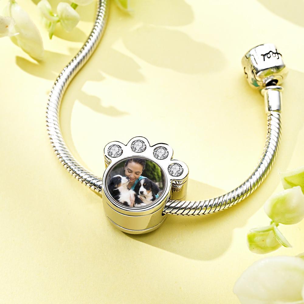 Personalized Paw Photo Charm of Bracelet Custom Picture Charm Cute Pet Photo Bead Fits Bracelet Necklace Anniversary Gift - soufeelau