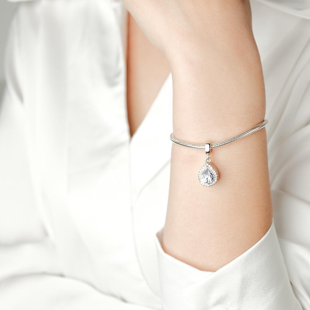 Sparkling Pear Cut Personalized Photo Pendant Fit All Major Brands of Bracelets Necklaces - soufeelau