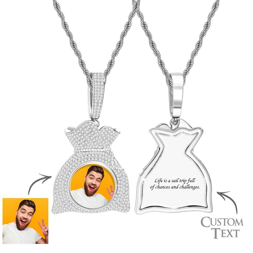 Custom Photo Hip Hop Necklace Personalized Engraved Zircon Money Bag Pendant Necklace For Men - soufeelau