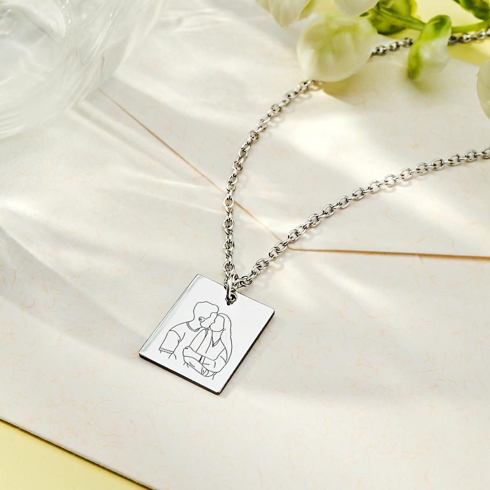 Custom Photo Engraved Necklace Rectangle Shape Commemorate Gifts for Women - soufeelau