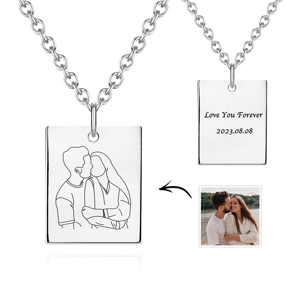 Custom Photo Engraved Necklace Rectangle Shape Commemorate Gifts for Women - soufeelau