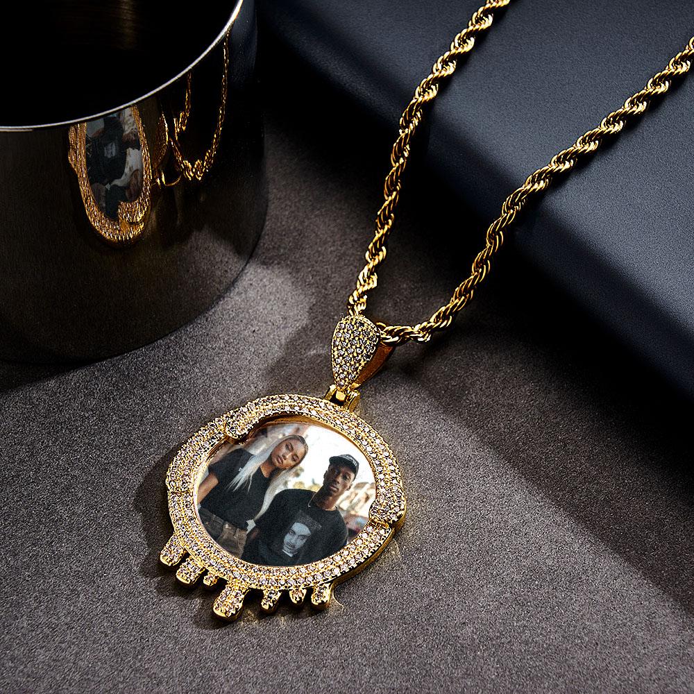 Custom Photo Hip Hop Necklace Water Drop Shaped Exaggerate Pendant Jewelry Gifts For Men - soufeelau