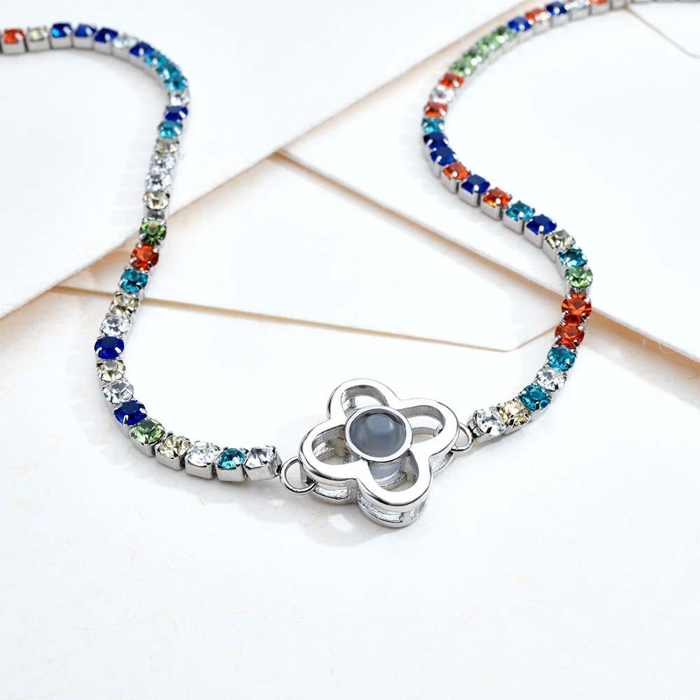 Custom Projection Necklace Tennis Chain Four Leaf Clover Gift for her - soufeelau