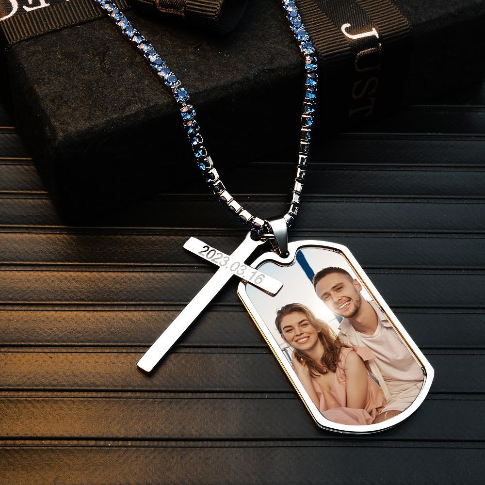 Personalized Necklace for Men Custom Photo and Engraving Tennis Chain Necklace - soufeelau