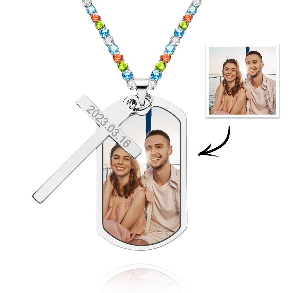 Personalized Necklace for Men Custom Photo and Engraving Tennis Chain Necklace - soufeelau