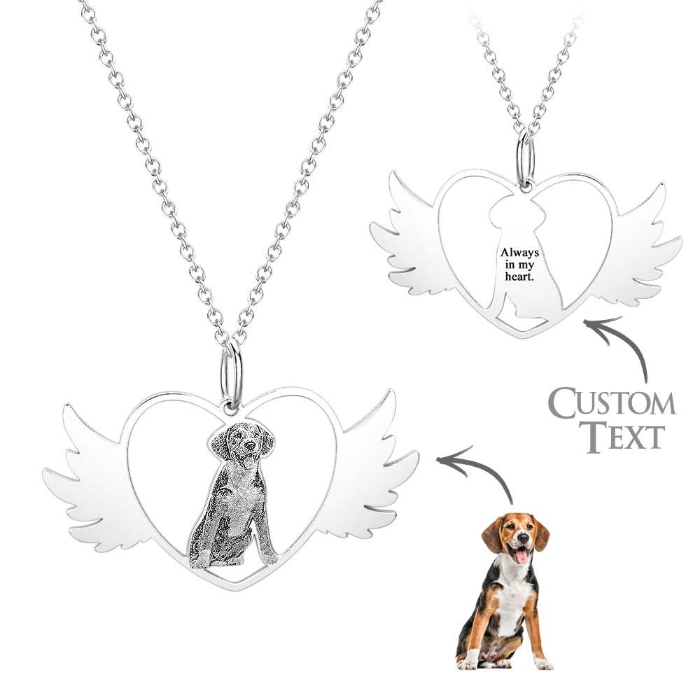 Custom Photo Engraved Necklace Angel Pet Remember Gift - soufeelau