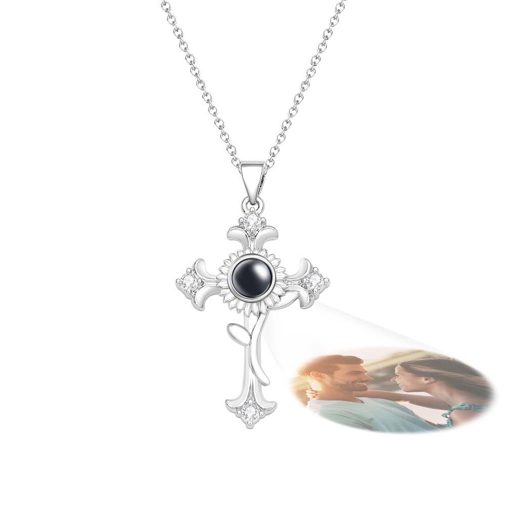 Custom Photo Projection Necklace Sunflower Cross Creative Gift - soufeelau