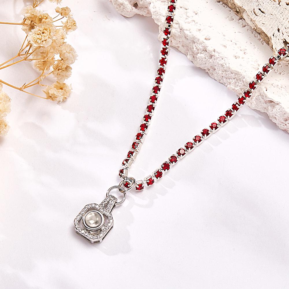 Custom Projection Necklace Heart Lock Tennis Chain Couple Gift - soufeelau