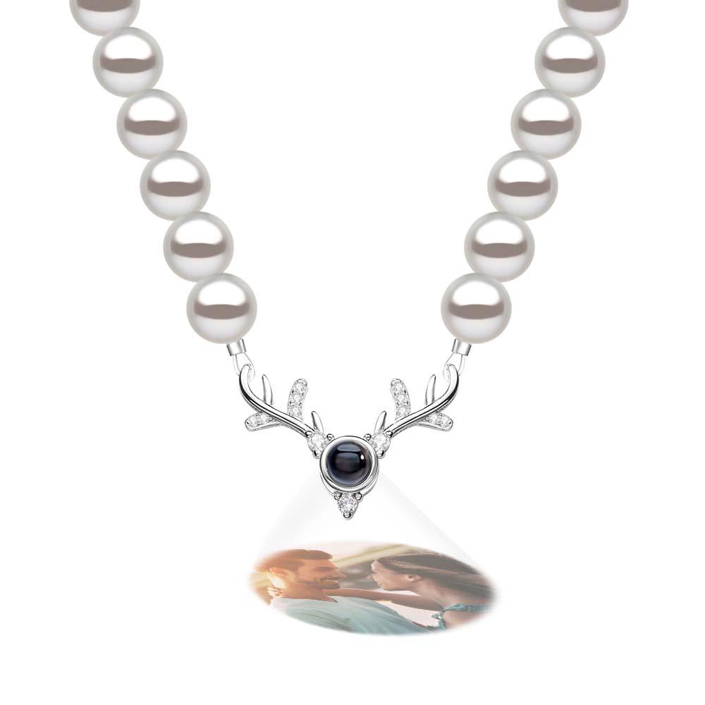 Custom Projection Necklace Antlers Pearl Chain Romantic Gift - soufeelau