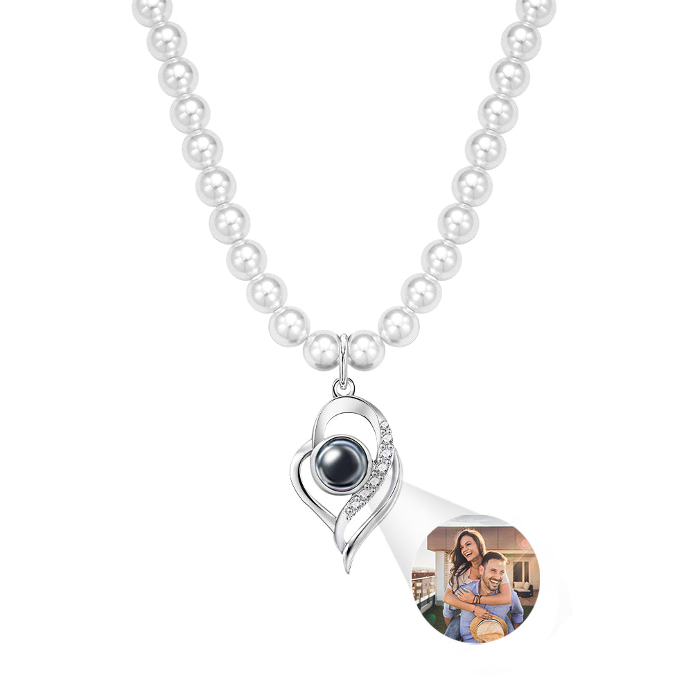 Custom Projection Necklace Double Heart Pearl Gift for Her - soufeelau