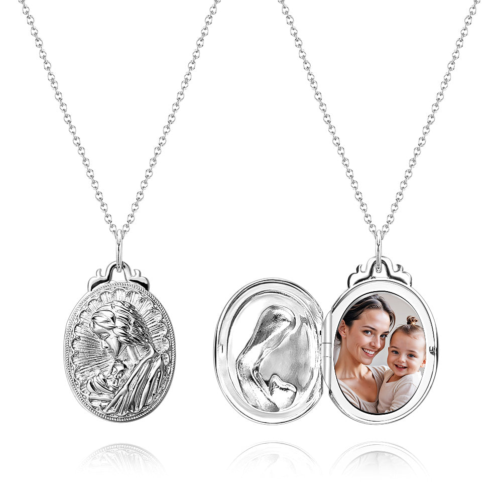 Personalized Photo Necklace Embossed Cubic Locket Necklace Birthday Gift for Mom - soufeelau