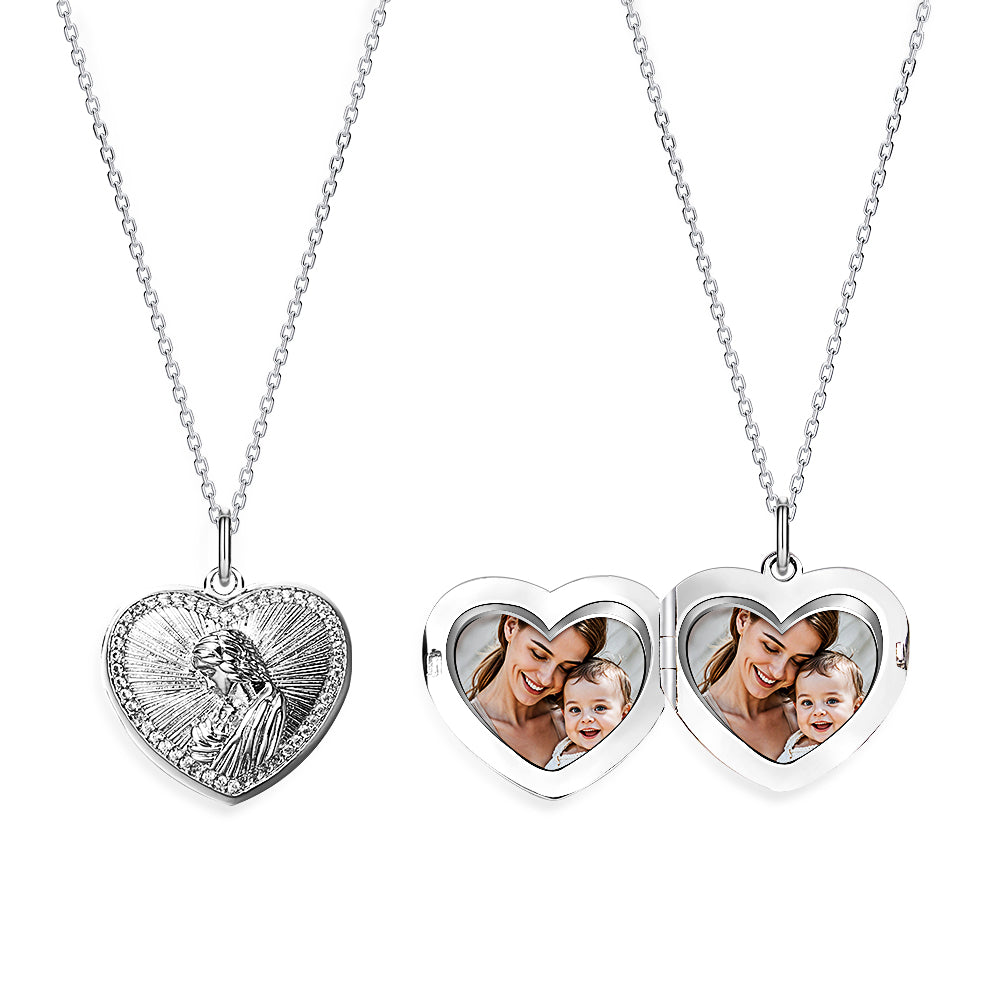 Personalized Photo Necklace Heart Embossed Cubic Locket Necklace Gift for Mom - soufeelau