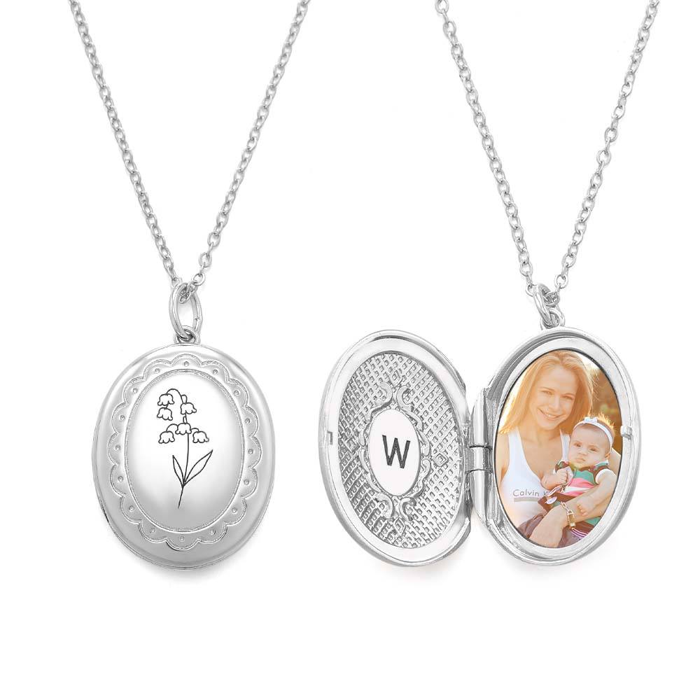 Personalized Birth Flower Locket Necklace with Photo Necklace Jewelry Gift for Her - soufeelau