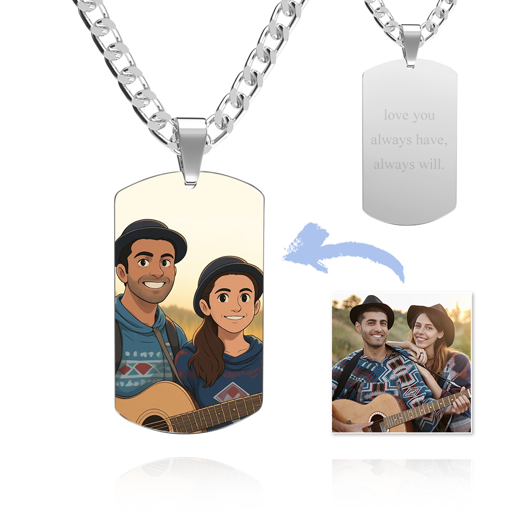 Photo Tag Necklace Gibli Style Personalized Photo Custom Engraving Stainless Steel Necklace - soufeelau