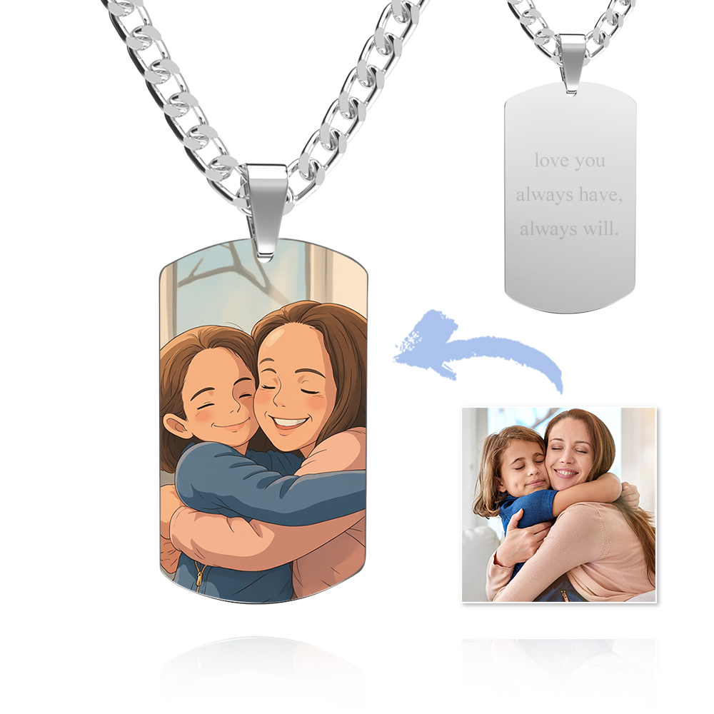 Photo Tag Necklace Gibli Style Personalized Photo Custom Engraving Stainless Steel Necklace - soufeelau