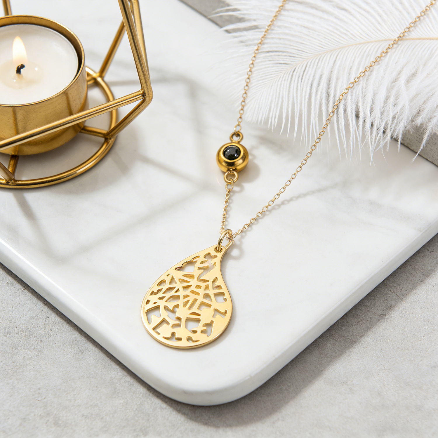 Custom Threads Of Life Map Necklace Big Water Droplet Map Necklace Gift for Her Anniversary Gift - soufeelau