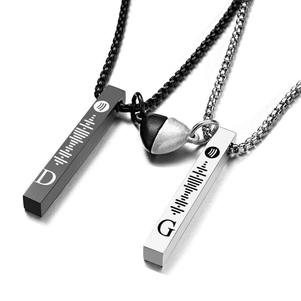 Bar Necklace with Custom Spotify Code Engraving Initial Personalized gift Unisex Necklace for Couple - soufeelau