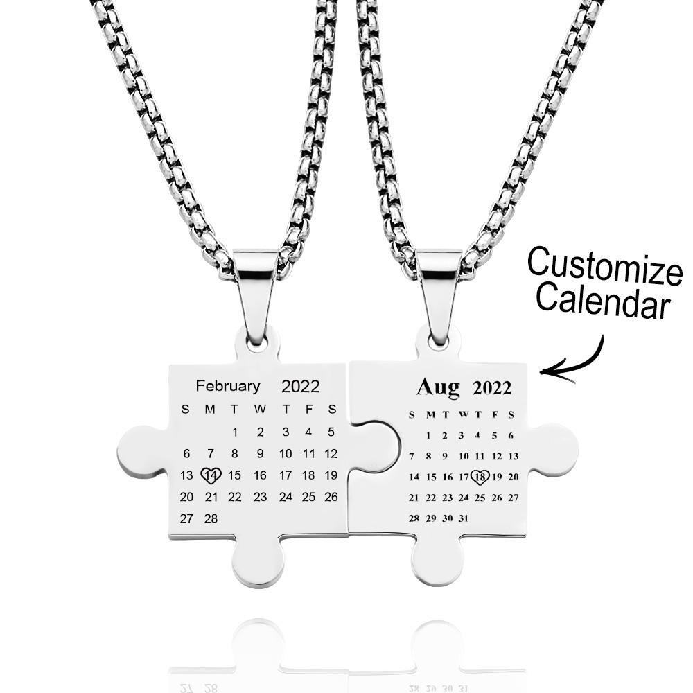 Together Forever Puzzle Necklace Couples Set Calendar Necklace Save The Date Gift for Him and Her - soufeelau