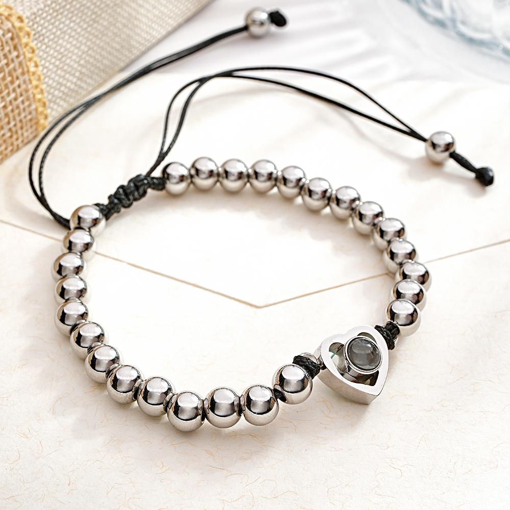 Custom Photo Projection Bracelet Personalized Heart Beads Adjustable Bracelet Gifts For Women - soufeelau