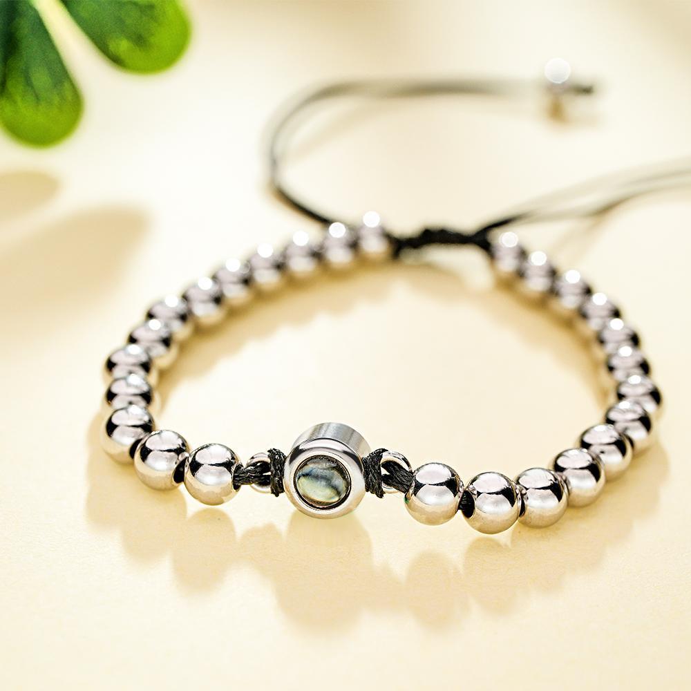Custom Photo Projection Bracelet Personalized Circle Beads Adjustable Bracelet Gifts For Men - soufeelau