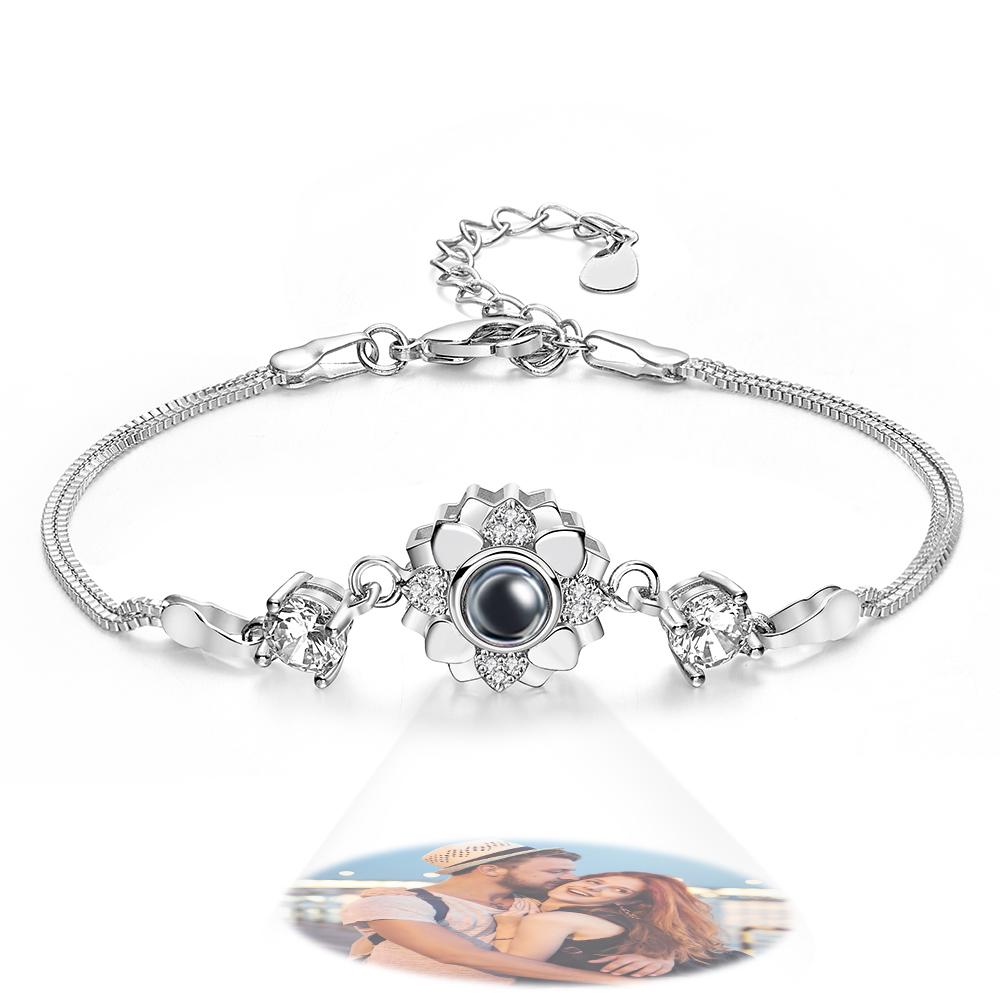 Custom Photo Projection Bracelet Flower Romantic Commemorate Gifts for Girlfriend - soufeelau