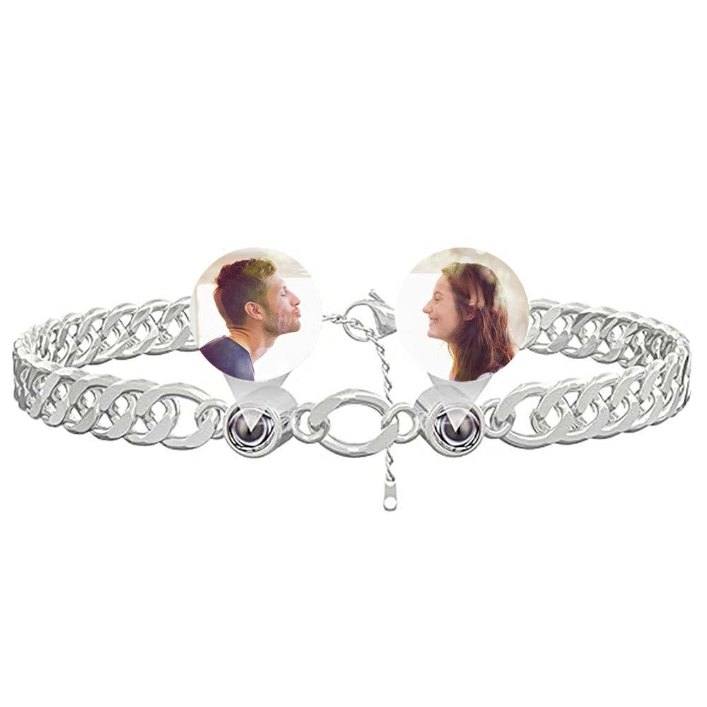 Custom Photo Projection Bracelet Personalized Double Bead Adjustable Bracelet Gifts For Couple - soufeelau