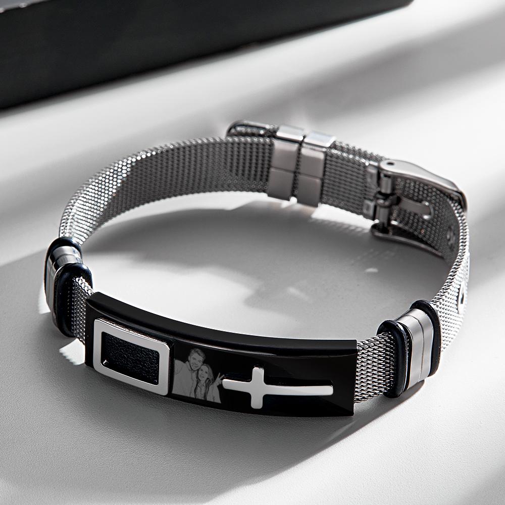 Custom Photo Bracelet Hip Hop Creative Cross Gift for Him - soufeelau