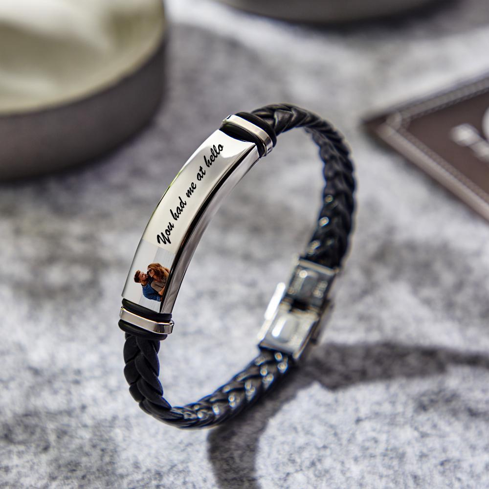 Men's Bracelet Custom Photo Engraved Leather Bracelet Best Commemorative Gift for Him - soufeelau